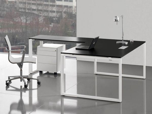 Bralco LOOPY Eckschreibtisch mit Anbautisch in Melamin und Metallgestell