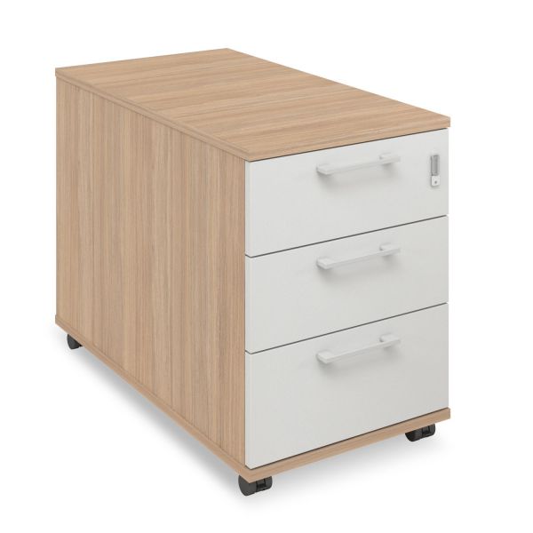Melamin Rollcontainer 80er Tiefe mit 3 Schubladen aus Metall 