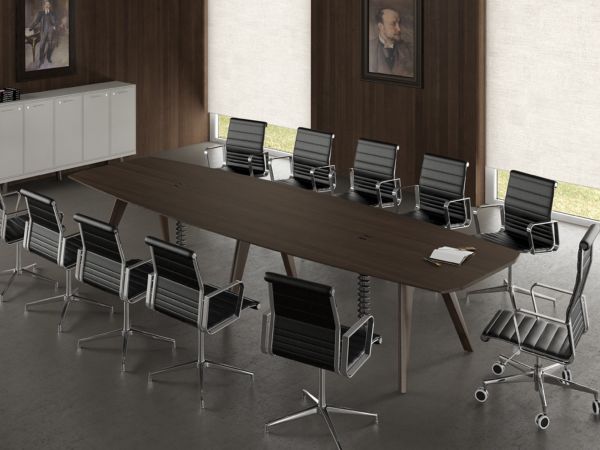 Bralco RAIL Konferenztisch 360/440x120 cm mit Tischplatte Eiche und Holzgestell