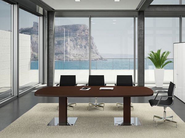 Bralco Arche Besprechungstisch oval 210x100 cm in Echtholz Furnier mit Bodenplatte hochglanz