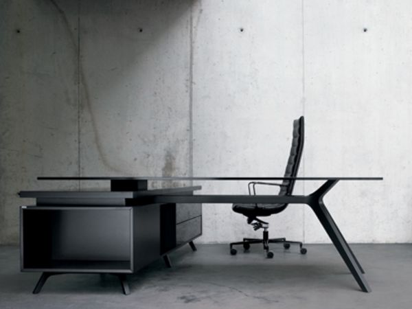 frezza DR Executive Schreibtisch mit Sideboard schwarz und Glasplatte schwarz