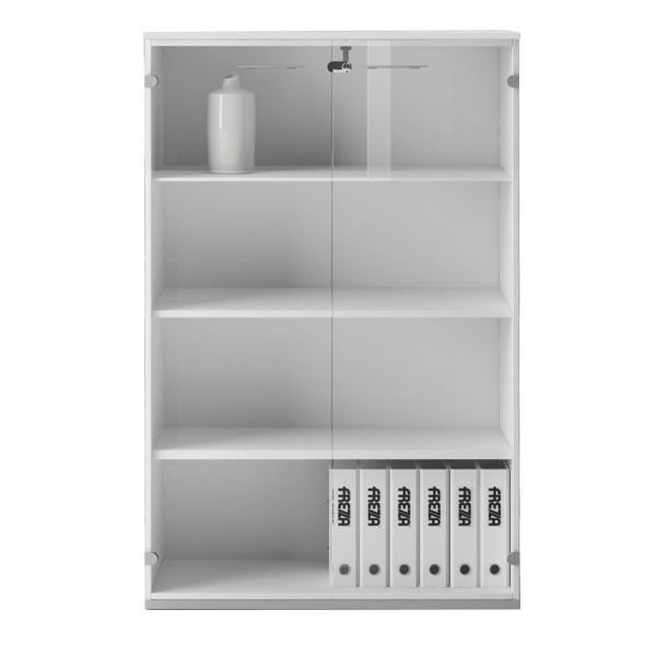 Frezza Passepartout Schrank 5OH mit 2 Glas-Flügeltüren 90x36/46x195 cm (BxTxH)