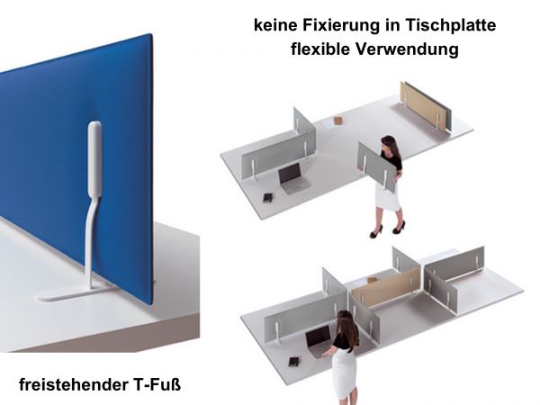 Caimi Brevetti Mitesco Tischtrennwand freistehend mit akustischer Wirkung