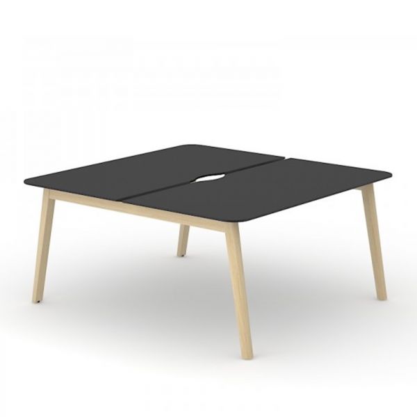 Team-Schreibtisch Simple-Wood mit HPL Tischplatte und Gestell aus Esche massiv