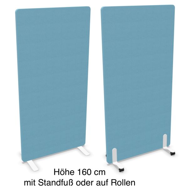 Vario Stellwand 140 cm auf Standfuß oder Rollen gepolstert in Stoff mit runden Ecken