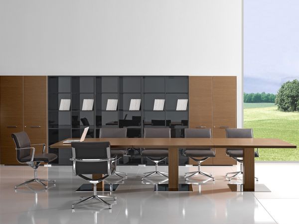 Bralco Arche Konferenztisch 360x120 in Echtholz Furnier mit Bodenplatte hochglanz